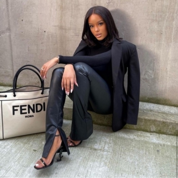 Long Length, High Waist Faux Leather Slit Ankle Zara Pants - Picture 6 of 12